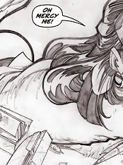 Pretty cartoon woman in glasses nailed on hard rock phallus with great pleasure